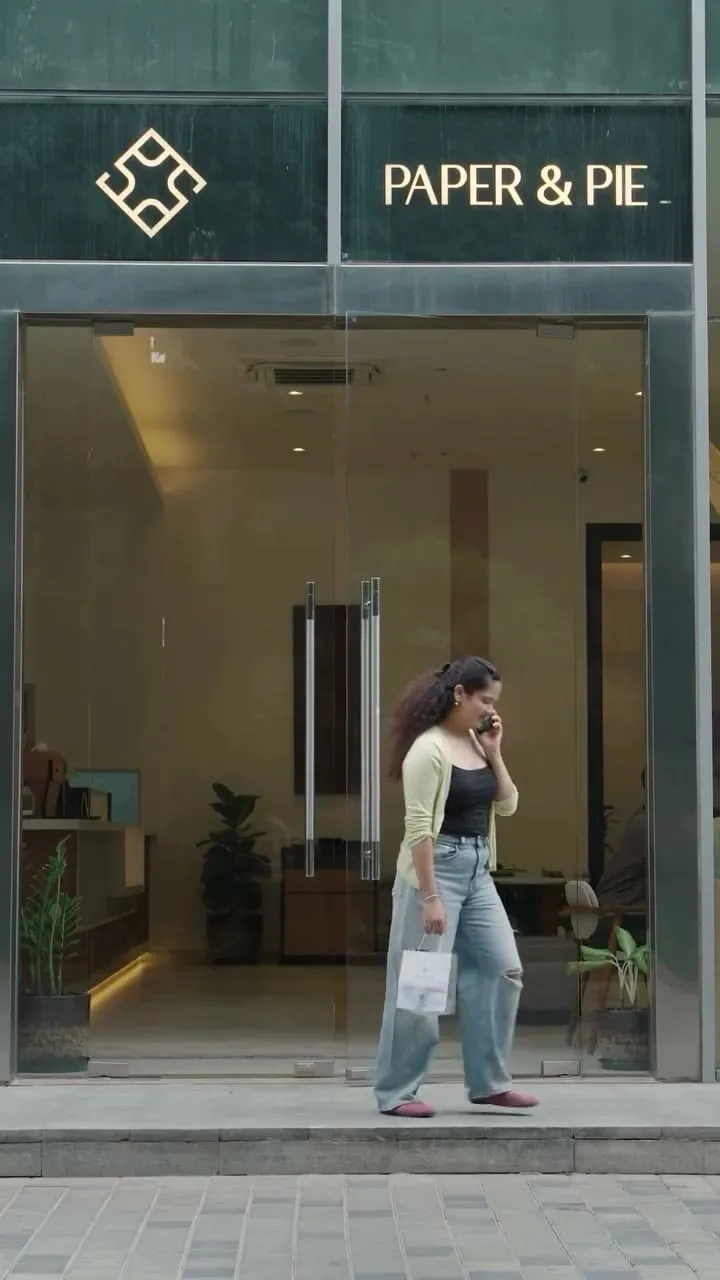 The dark green Paper & Pie storefront at Godrej Center Hebbal, Sahakar Nagar